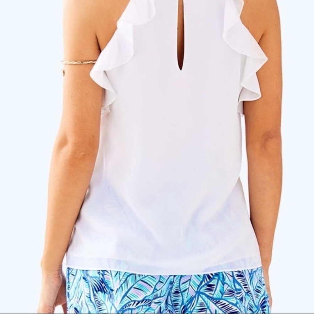 Lilly Pulitzer Padma White Verbena Ruffle Tank/Halter Top, NWOT, XL - Picture 2 of 10